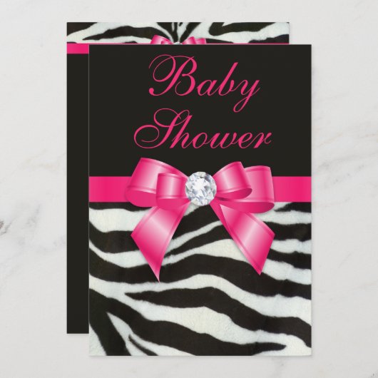 Elegant Baby shower Zebra Stripes Hot Pink Bow Kaart (Voorkant / Achterkant)