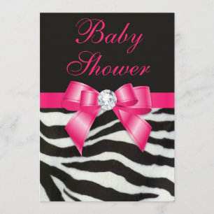 Elegant Baby shower Zebra Stripes Hot Pink Bow Kaart