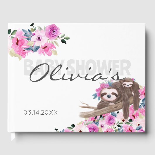 Elegant Baby Sloth Baby shower Guest Book Gastenboek (Voorkant)