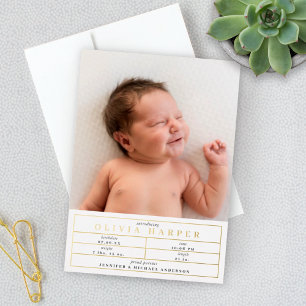 Elegant Baby Stats Foto Birth Announding FOLIE Uitnodiging