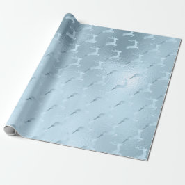 Elegant babyblauw kerstrendierpatroon cadeaupapier