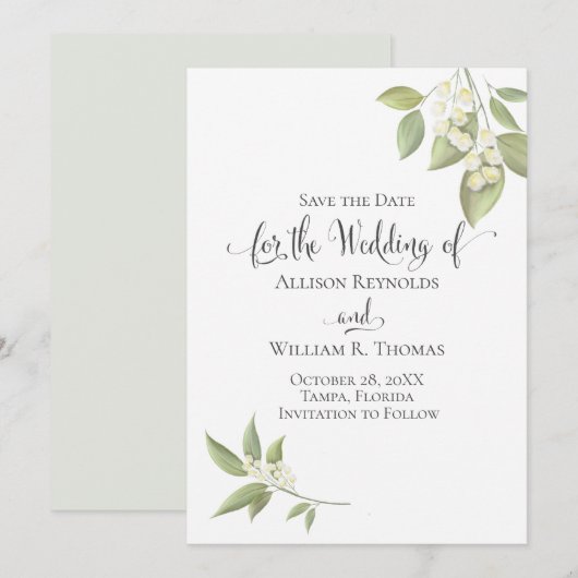 Elegant Baby's Breath Greenery Botanical Floral Save The Date (Voorkant / Achterkant)