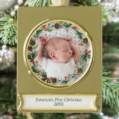 Elegant Baby's eerste kerstfoto Wreath Verguld Banner Ornament