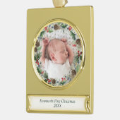 Elegant Baby's eerste kerstfoto Wreath Verguld Banner Ornament (Links)