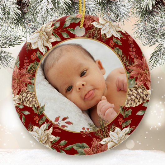 Elegant Baby's Eerste Kerstgeboorte Stats Foto Keramisch Ornament