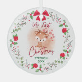 Elegant Baby's Eerste Kerstmis met Naam Glas Ornament (Voorkant)
