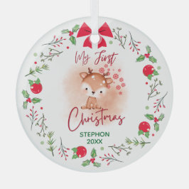 Elegant Baby's Eerste Kerstmis met Naam Glas Ornament