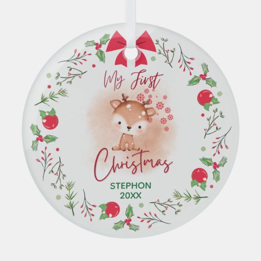 Elegant Baby's Eerste Kerstmis met Naam Glas Ornament (Voorkant)
