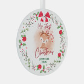 Elegant Baby's Eerste Kerstmis met Naam Glas Ornament (Voorkant Rechts)