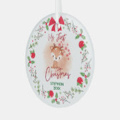 Elegant Baby's Eerste Kerstmis met Naam Glas Ornament (Voorkant links)