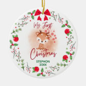 Elegant Baby's Eerste Kerstmis met Naam Keramisch Ornament (Voorkant)