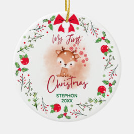 Elegant Baby's Eerste Kerstmis met Naam Keramisch Ornament
