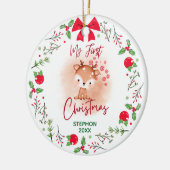 Elegant Baby's Eerste Kerstmis met Naam Keramisch Ornament (Links)