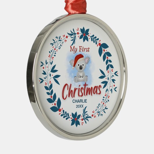 Elegant Baby's Eerste Kerstmis met Naam Metalen Ornament (Rechts)