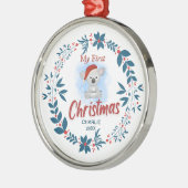 Elegant Baby's Eerste Kerstmis met Naam Metalen Ornament (Links)