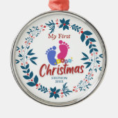 Elegant Baby's Eerste Kerstmis met Naam Metalen Ornament (Voorkant)