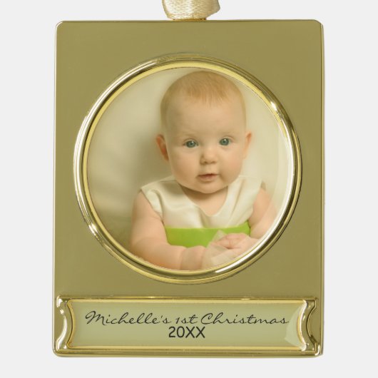 Elegant Baby's Eerste Kerstmis Verguld Banner Ornament (Voorkant)