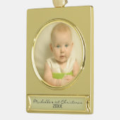 Elegant Baby's Eerste Kerstmis Verguld Banner Ornament (Links)