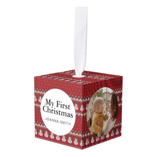 Elegant Baby's First Christmas Custom Name Photo Decoratie (Voorkant hoekig)