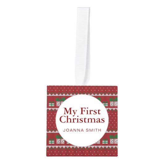 Elegant Baby's First Christmas Custom Name Photo Decoratie (Voorkant)