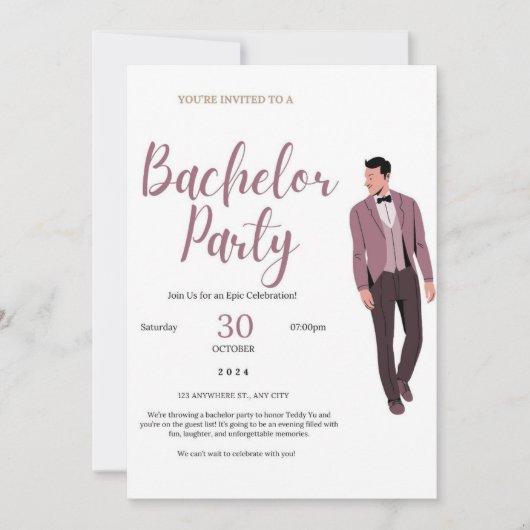 Elegant Bachelor Party Invitation Kaart (Voorkant)