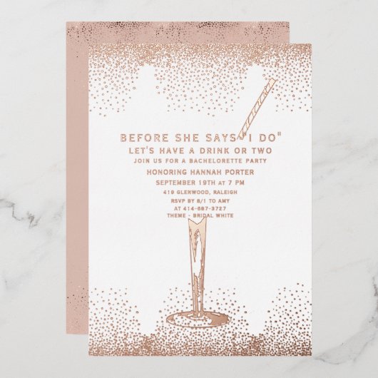 Elegant Bachelorette Invitation | Roos Gold Folie Uitnodiging (Voorkant / Achterkant)