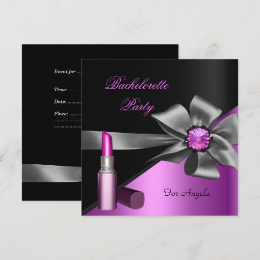 Elegant Bachelorette Party roze zwarte lipstick Kaart (Voorkant / Achterkant)