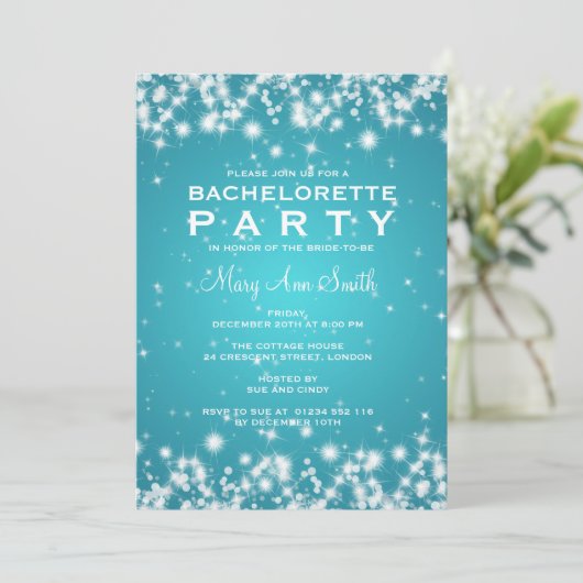Elegant Bachelorette Party Winter Sparkle Turquois Kaart (Staand voorkant)
