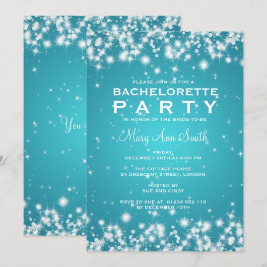Elegant Bachelorette Party Winter Sparkle Turquois Kaart (Voorkant / Achterkant)