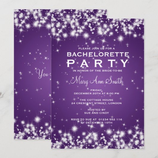 Elegant Bachelorette Winter Sparkle Paars Kaart (Voorkant / Achterkant)