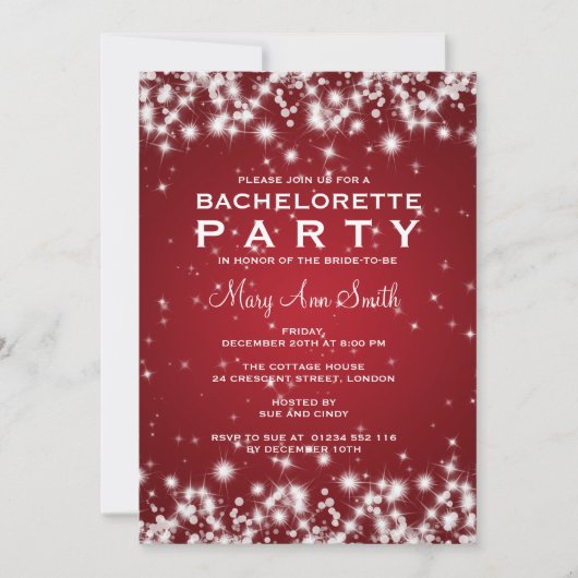 Elegant Bachelorette Winter Sparkle Red Kaart (Voorkant)