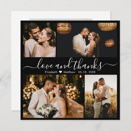 Elegant Back and White Script Photo Wedding Bedankkaart (Voorkant / Achterkant)