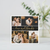 Elegant Back Gold Script Photo Collage Weddenschap Bedankkaart (Staand voorkant)