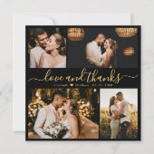 Elegant Back Gold Script Photo Collage Wedding Bedankkaart (Voorkant)