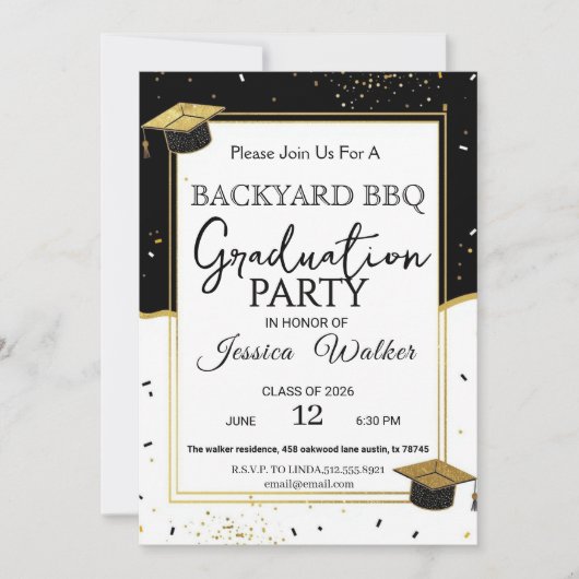 Elegant Backyard BBQ Graduation Party Invitation Kaart (Voorkant)