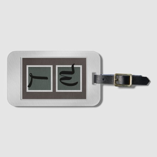 Elegant Bagagelabel voor geborsteld staal linnen u (Voorkant (horizontaal))