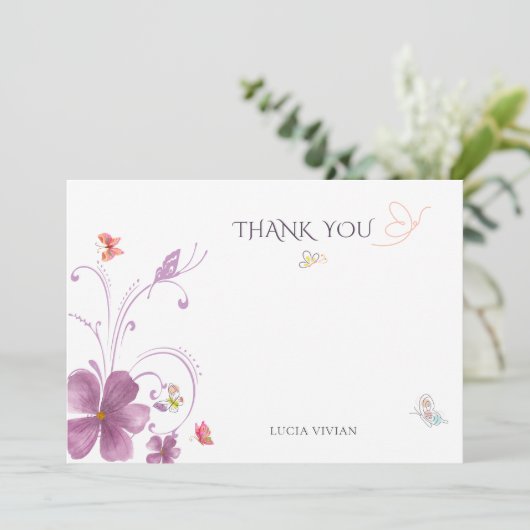 Elegant Baho Hij geeft me vlinders bruids Bedankkaart (Staand voorkant)