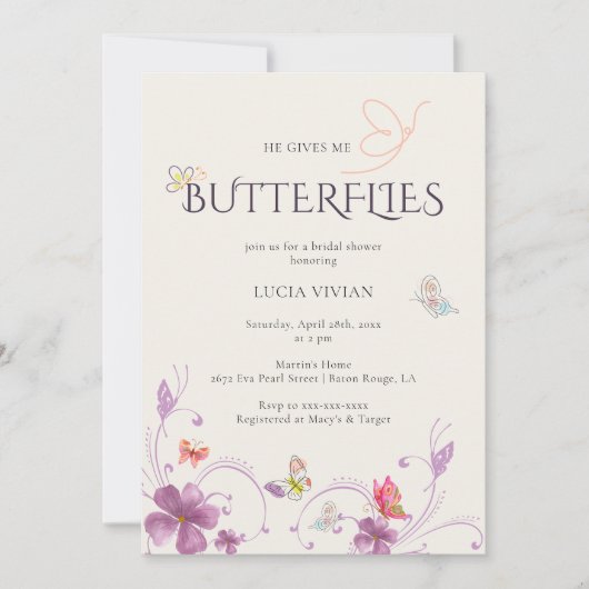 Elegant Baho Hij geeft me vlinders Vrijgezellenfee Kaart (Voorkant)