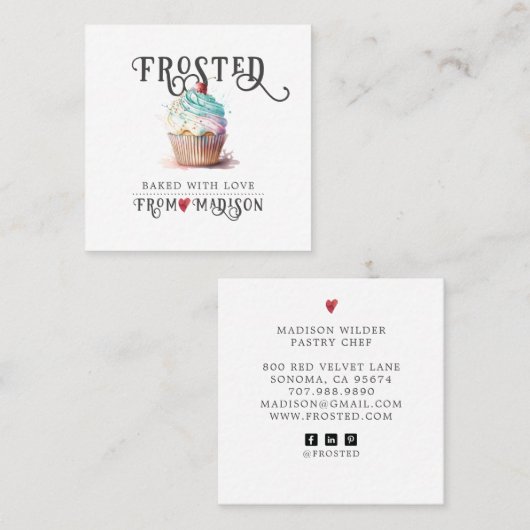 Elegant Baker's Logo Calligrafiescript Square Bus Vierkante Visitekaartje (Voorkant / Achterkant)