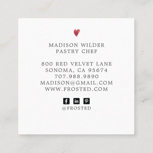 Elegant Baker's Logo Calligrafiescript Square Bus Vierkante Visitekaartje (Achterkant)