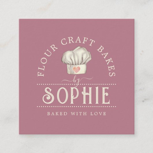 Elegant Baker's Logo Cream Dusty Pink Vierkante Visitekaartje (Voorkant)