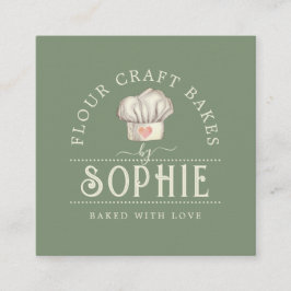 Elegant Baker's Pastry Chef Logo Cream Sage Green Vierkante Visitekaartje