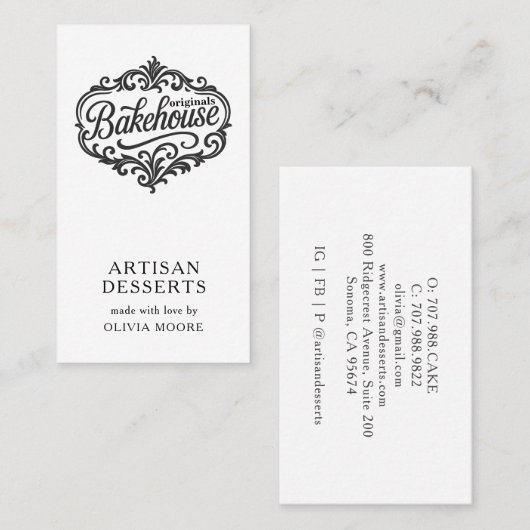 Elegant Bakery Baker Pastry Chef Visitekaartje (Voorkant / Achterkant)