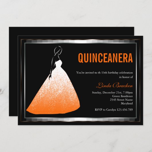 Elegant Ball Gown Sinaasappel Quinceanera Invite Kaart (Voorkant / Achterkant)
