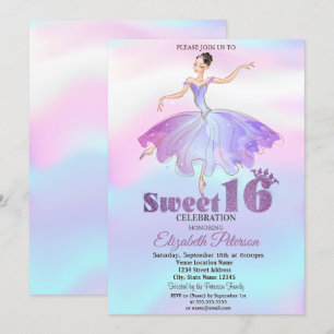 Elegant Ballerina Colorful Ombre Sweet 16 Kaart