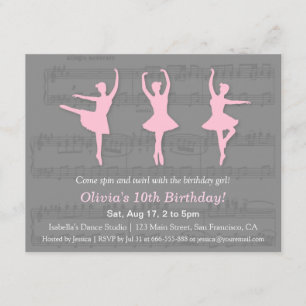 Elegant Ballerina Dance Birthday Party Kaart