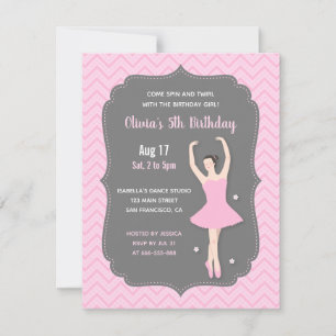 Elegant Ballerina Girls Birthday Party Kaart