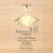Elegant Ballerina Gold Glitter Bokeh Sweet 16 Acryl Uitnodigingen (Voorkant)