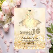 Elegant Ballerina Gold Glitter Bokeh Sweet 16 Kaart