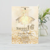 Elegant Ballerina Gold Glitter Bokeh Sweet 16 Kaart (Staand voorkant)